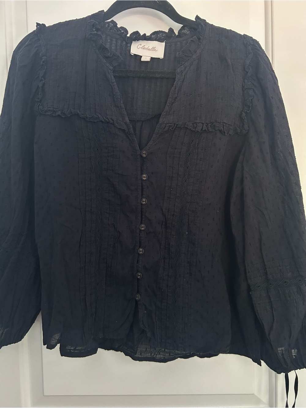 Cleobella Pintuck Ruffle Button Front Blouse - Picture 2 of 6